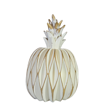 White Ceramic Pineapple with Gold Trim | 11.5"H, 20.5" Diameter Decorative Accent. - AllureAbode Décor