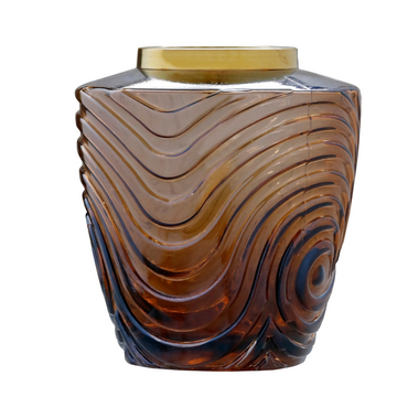 Ocean Wave Brown Amber and Gold Trim Glass Vase – Luxury Home Decor Piece - AllureAbode Décor