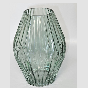Exquisite Diamond-Cut Glass Vase with Green Luster – Perfect for Sophisticated Home Décor - AllureAbode Décor