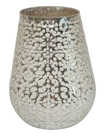 Luxury Mercury Dimpled White & Gold Glass Vase – 10.5" H, 12.25" L, 10" D – Glam Home Accent with Reflective Shine - AllureAbode Décor