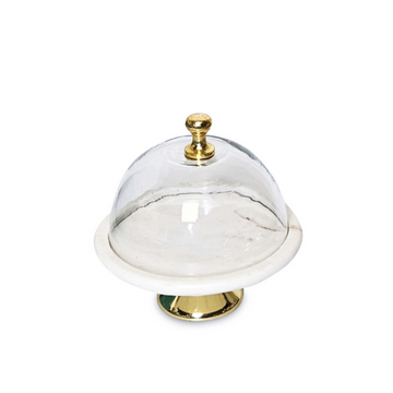 Petite Cloche Cake Stand - White Marble Dessert Stand – Ideal for Showcasing Treats, Cupcakes, and Hors d'oeuvres | Modern Elegance and Luxury - AllureAbode Décor