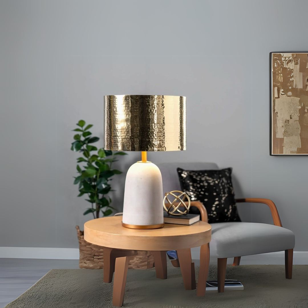 Modern Table Lamp with Metal Drum Shade – Stylish Lighting for Living Rooms & Bedrooms - AllureAbode Décor 