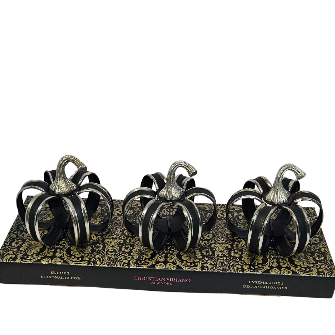 Christian Siriano Nickel Steel and Black Pumpkins Set – Luxe Seasonal Décor - AllureAbode Décor 