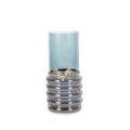 Smoky Deep Blue Iridescent Vase with Gold Deer Detail - Luxury Home Décor Statement Piece - AllureAbode Décor 