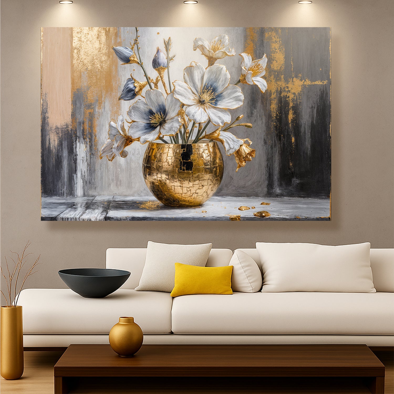 Magnolia Bloom in Gold – Abstract Luxury Floral Wall Art - AllureAbode Décor 