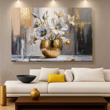 Magnolia Bloom in Gold – Abstract Luxury Floral Wall Art - AllureAbode Décor 