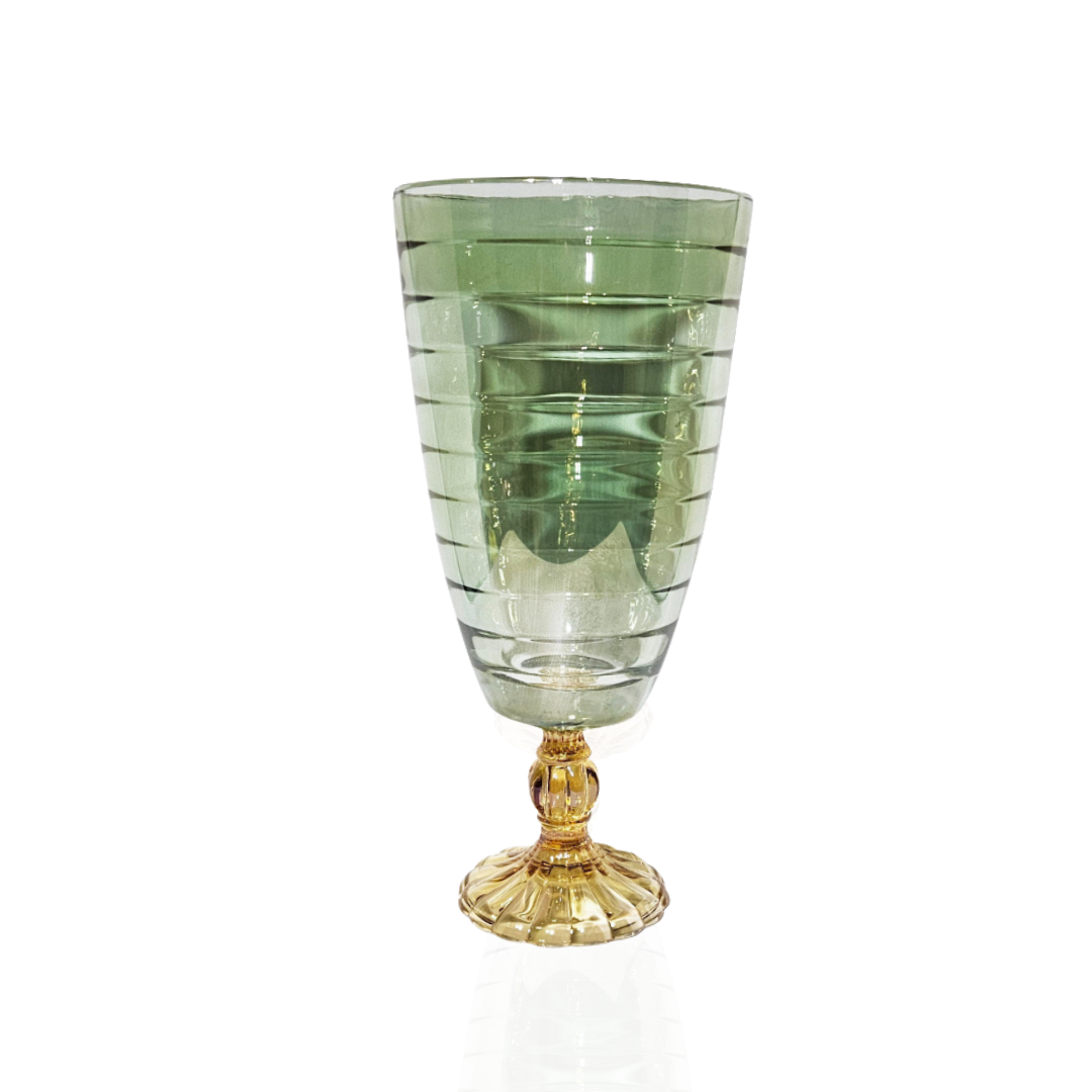 Luxury Iridescent Green and Amber Ruffled Pedestal Vase – Vintage Elegance for Sophisticated Décor - AllureAbode Décor 