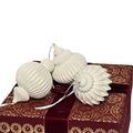 Christian Siriano Pleated Bell Christmas Ornaments – Set of 3 Velvet Overlay & Chalk Ceramic Holiday Decor - AllureAbode Décor 