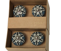 Boho Ceramic Cabinet Knobs – Blue Base with Pearl White Leaves, Set of 4 - AllureAbode Décor 