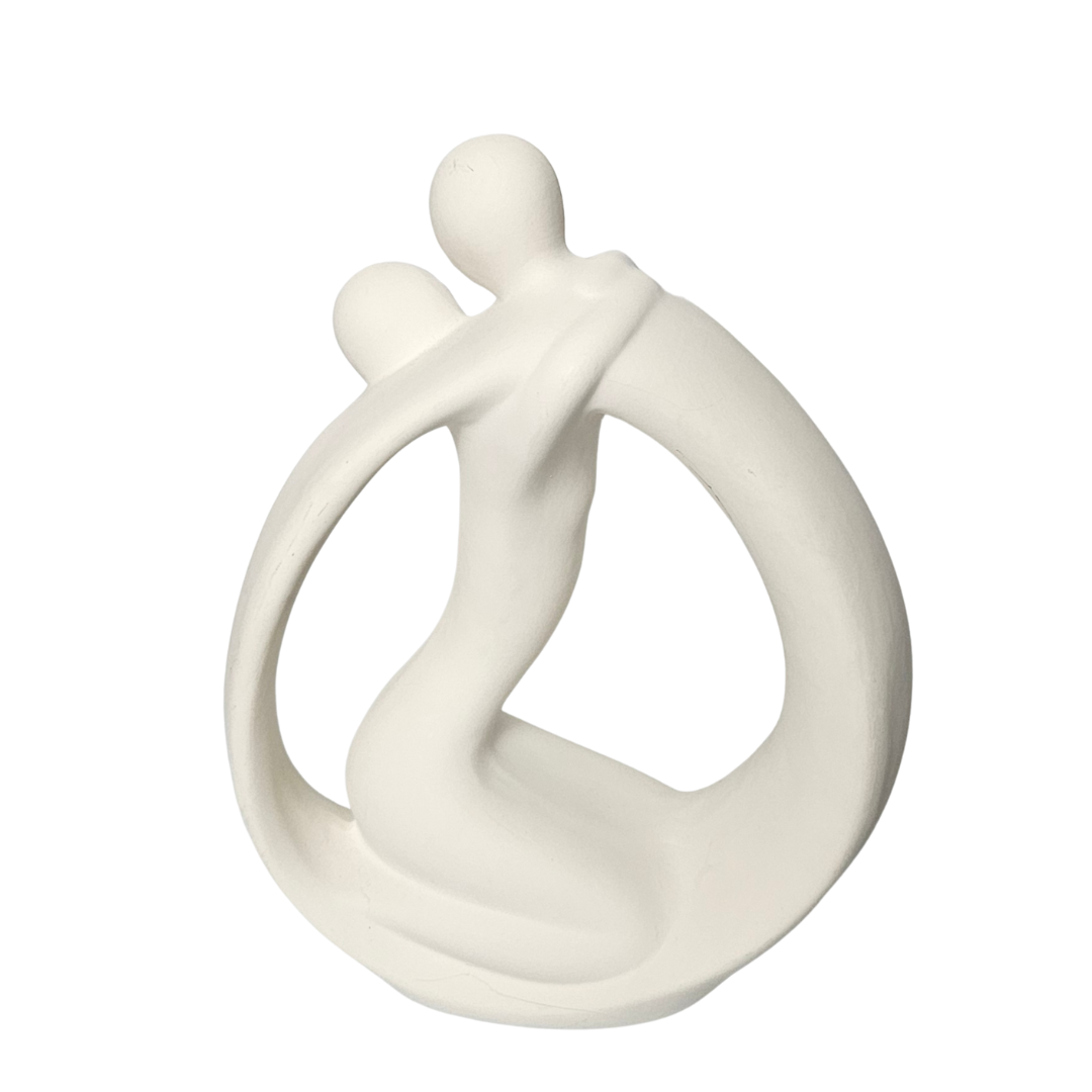 Minimalist Glide Love Statue | French Vintage Style Ceramic Sculpture for Home Décor - 14” Tall Ceramic Art with Chalky White Finish - AllureAbode Décor 