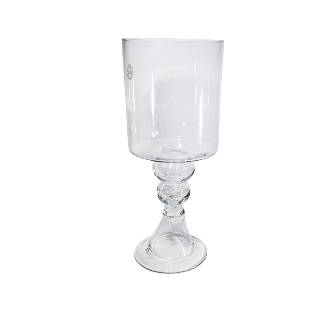 Tall Bubble Neck Hurricane Pedestal Vase – Luxurious 15.3" Clear Glass Tabletop Centerpiece - AllureAbode Décor 