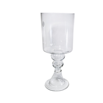 Tall Bubble Neck Hurricane Pedestal Vase – Luxurious 15.3" Clear Glass Tabletop Centerpiece - AllureAbode Décor 