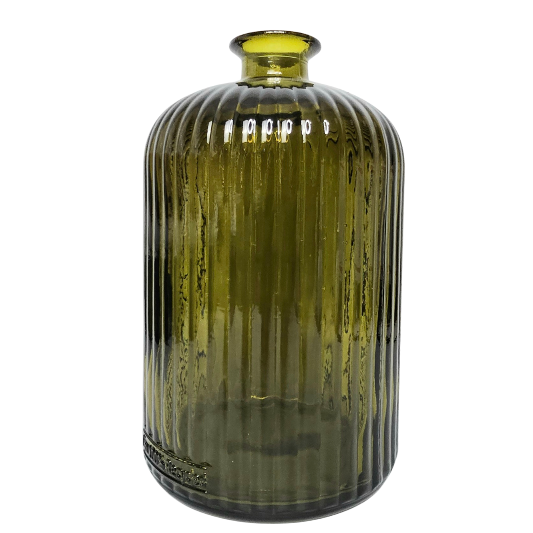 Hunter-Green Ribbed Glass Vase – 5.91" W × 5.91" L × 9.05" H – Light-Reflecting Statement Accent | Modern Home Decor - AllureAbode Décor 