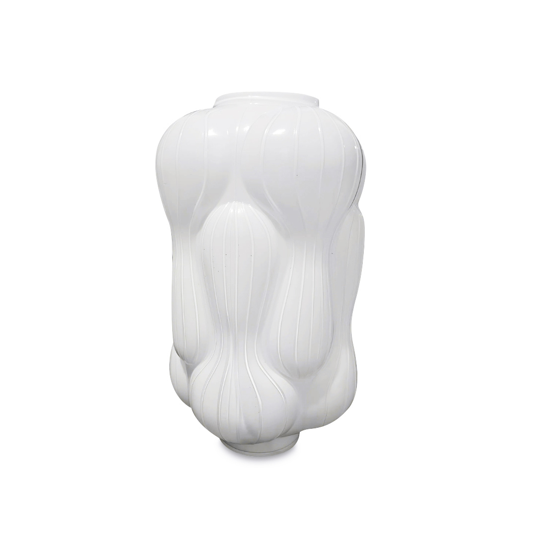 Modern 12" Balloon Vase ( Johnathon Adler Inspired) – Textured Fine Lines, Milky White Glass  - Vintage and Retro Flair Luxury Home Décor - AllureAbode Décor 