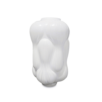 Modern 12" Balloon Vase ( Johnathon Adler Inspired) – Textured Fine Lines, Milky White Glass  - Vintage and Retro Flair Luxury Home Décor - AllureAbode Décor 