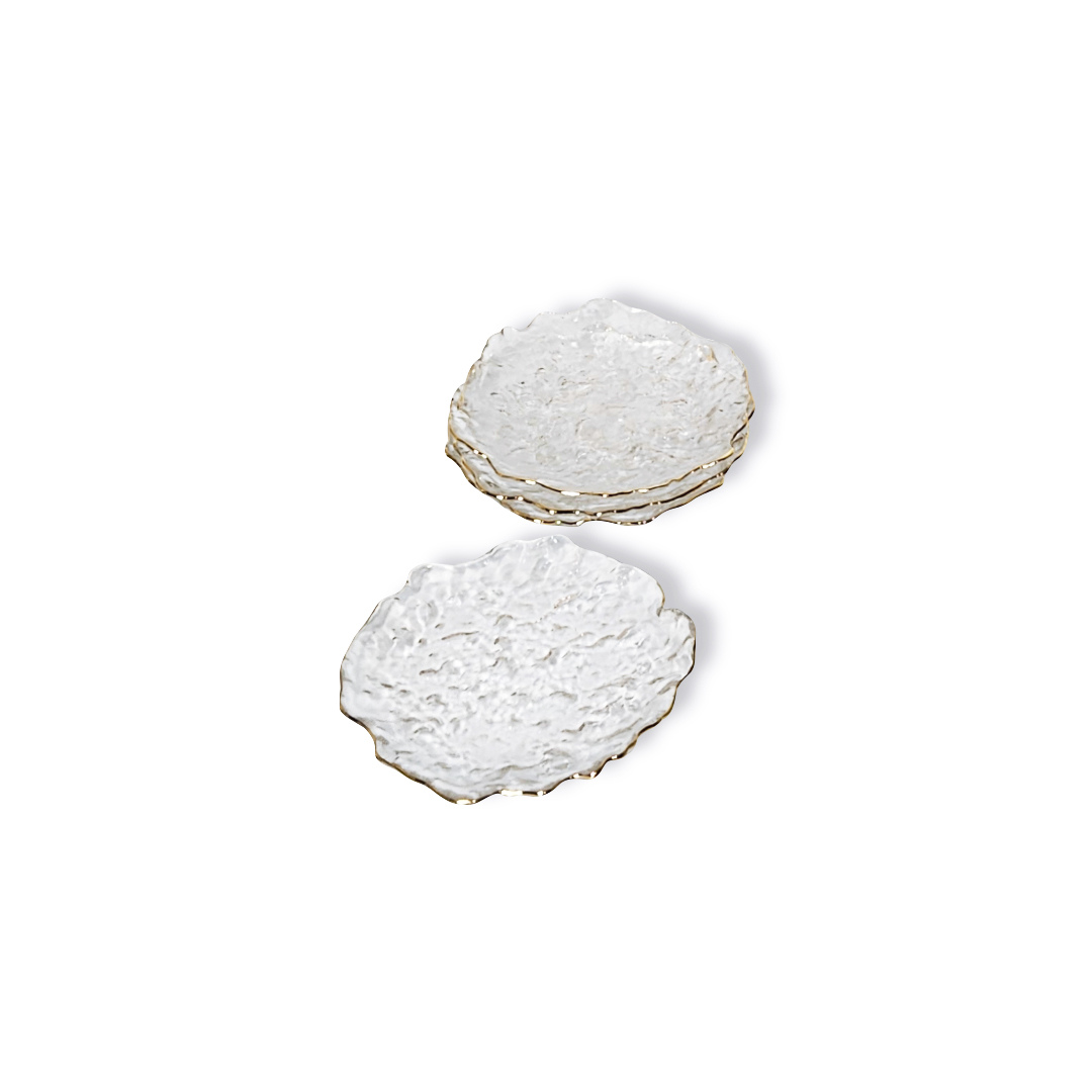 Clear Textured Flower Dessert Plates Set of 4 | Elegant Floral Tableware | Stylish and Versatile Serving Dishes - AllureAbode Décor 