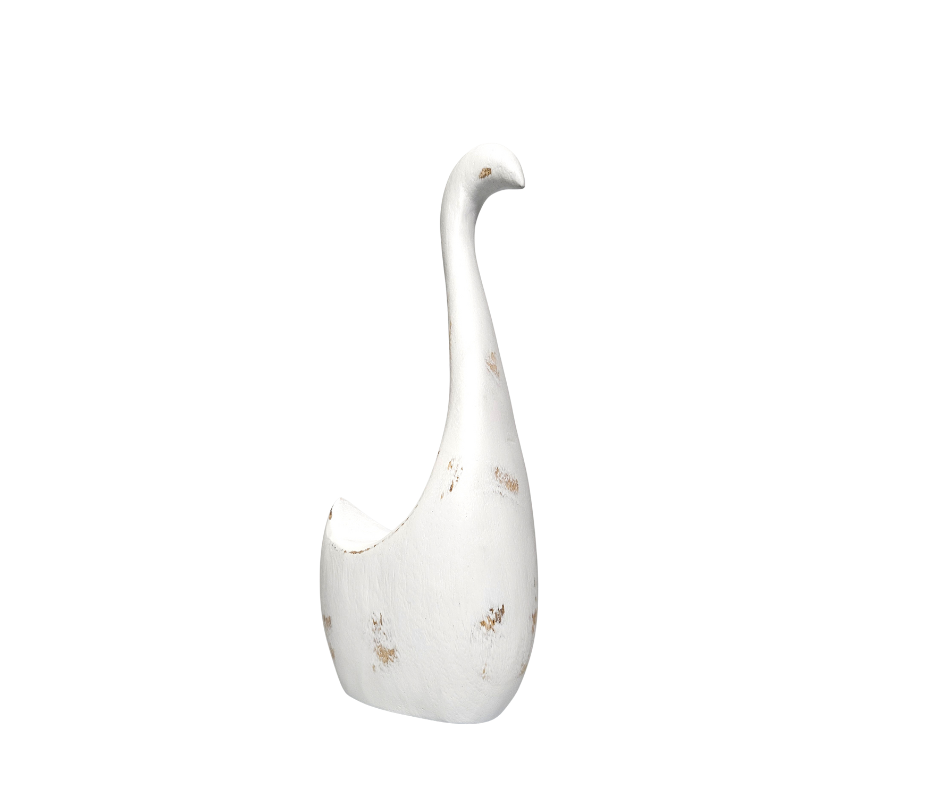 Medium White Wooden Swan – Country Chic Home Accent Figurine - AllureAbode Décor 