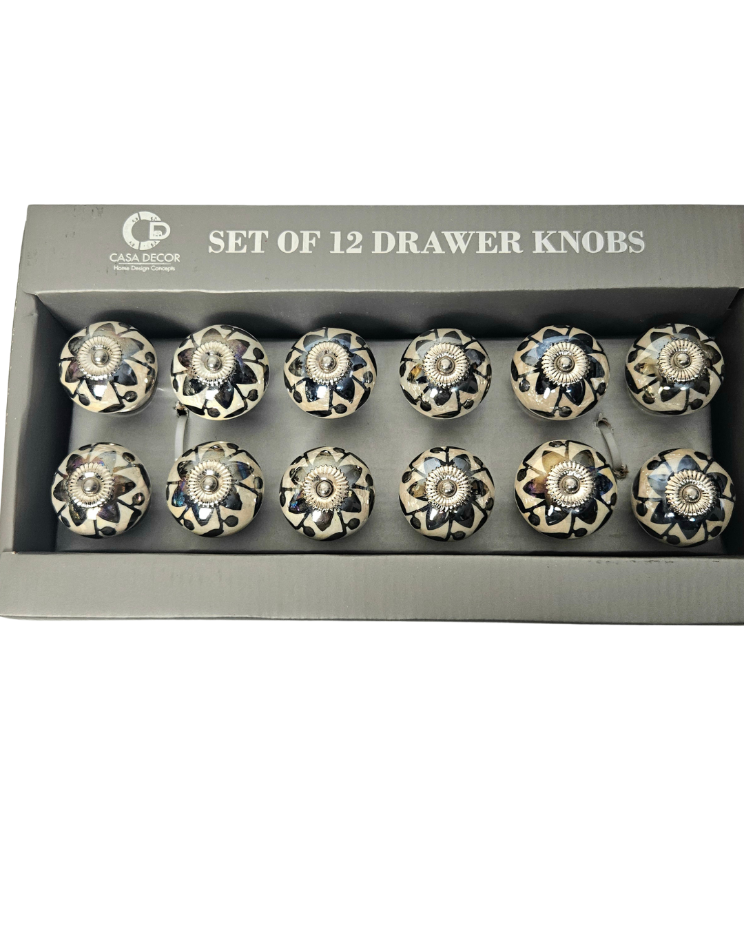 Luxury Pearl Tomato Knobs – Silver Chrome & Metallic Floral  – Set of 12 - AllureAbode Décor 