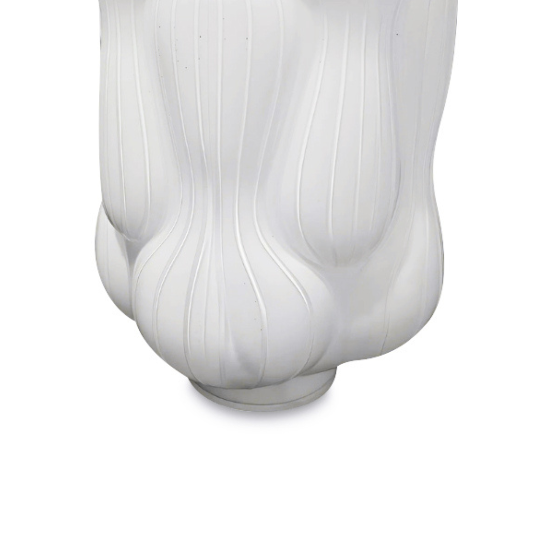 Modern 12" Balloon Vase ( Johnathon Adler Inspired) – Textured Fine Lines, Milky White Glass  - Vintage and Retro Flair Luxury Home Décor - AllureAbode Décor 