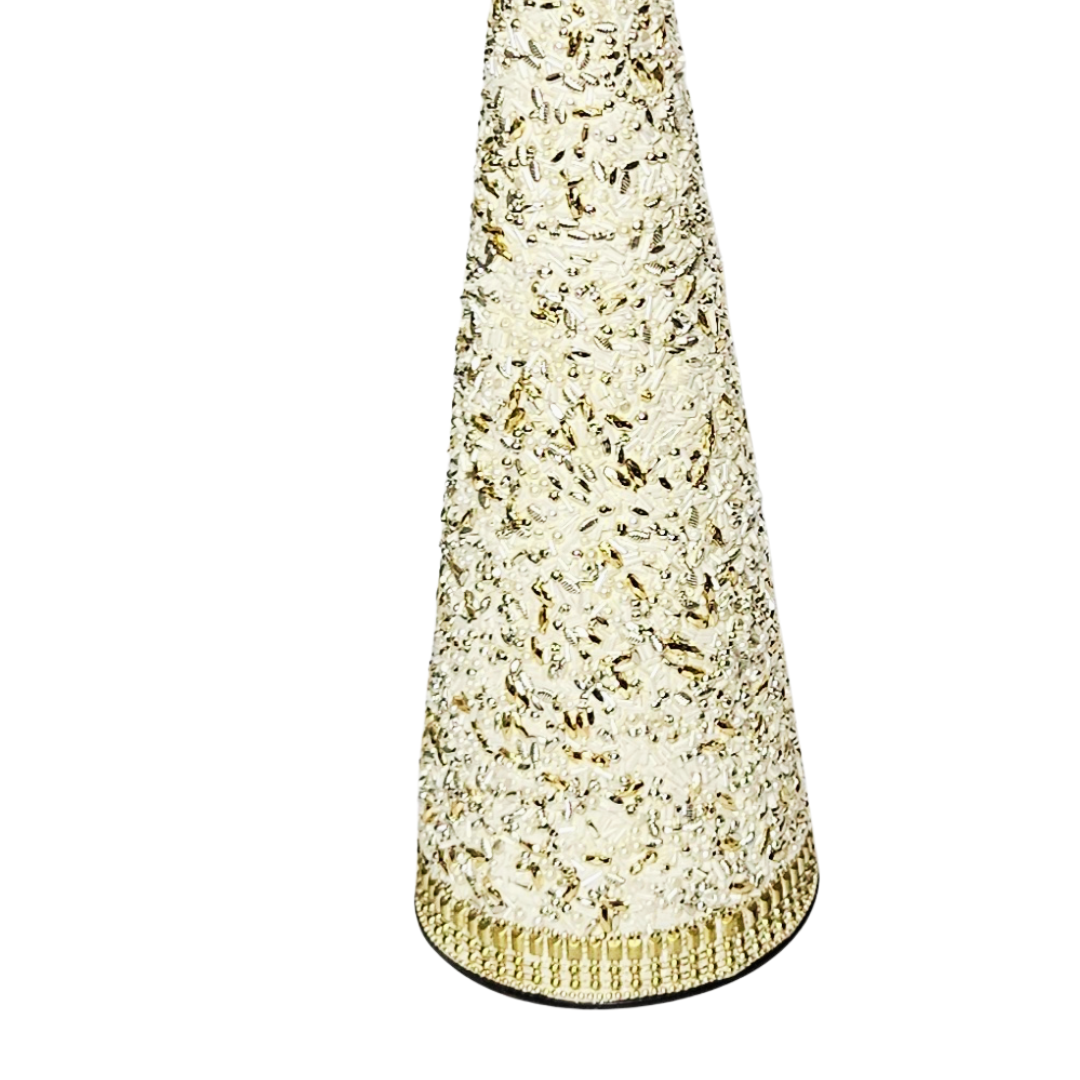 Elegant Cone Christmas Tree Tabletop Decor – Crystal Beads, Ivory, Gold, Silver & Pearls - AllureAbode Décor 