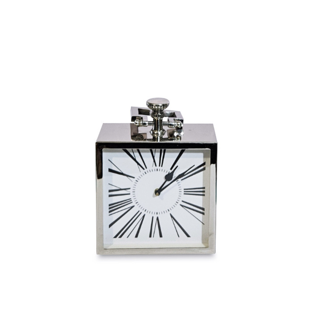Square Nickel Timeless Table Clock by Brewster Collections – A Masterpiece of Sophistication - AllureAbode Décor 