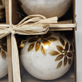 Elegant Christmas Ornaments Set of 4 – Ivory Pearl with Bronze Daisy Design Festive Holiday Decorations - AllureAbode Décor 