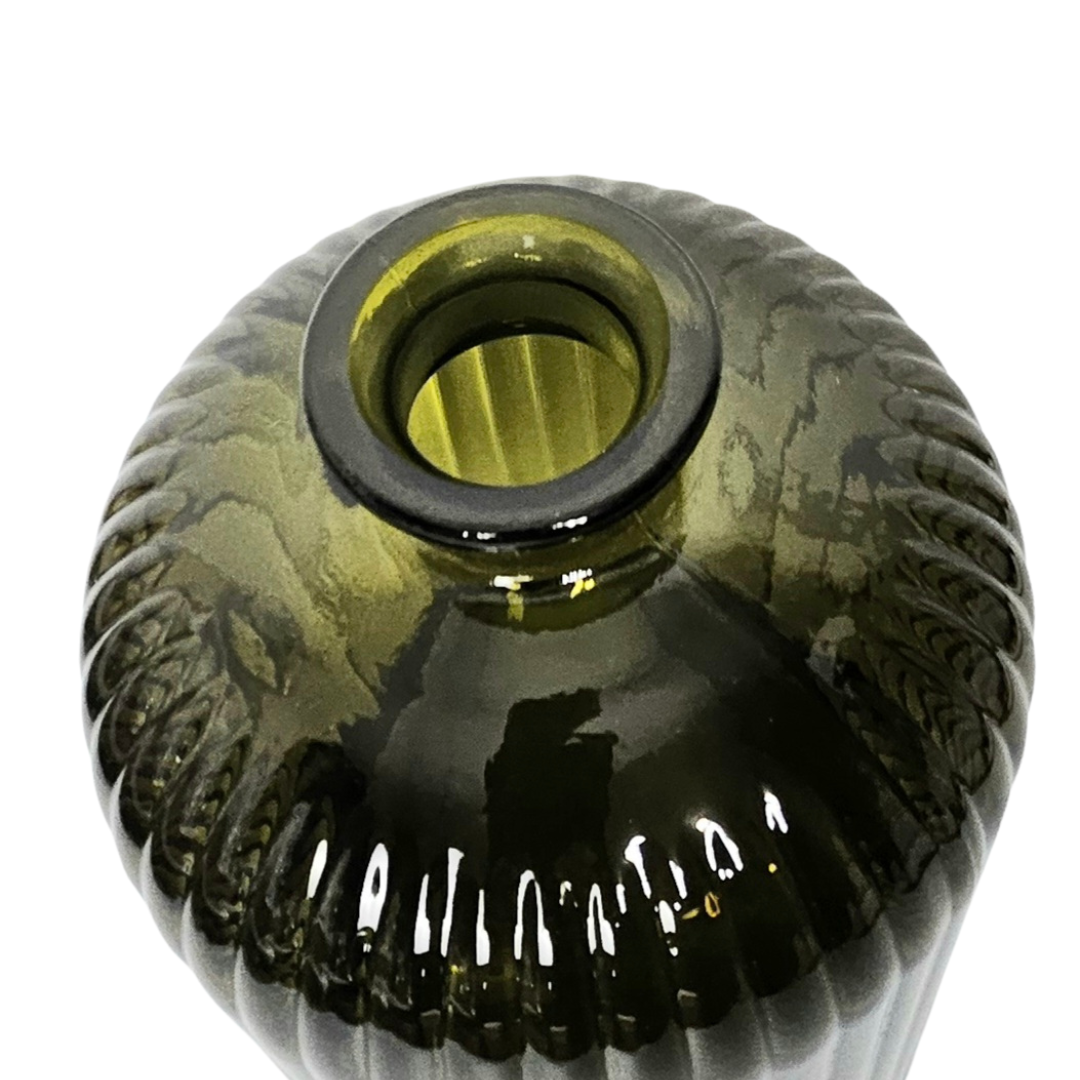 Hunter-Green Ribbed Glass Vase – 5.91" W × 5.91" L × 9.05" H – Light-Reflecting Statement Accent | Modern Home Decor - AllureAbode Décor 