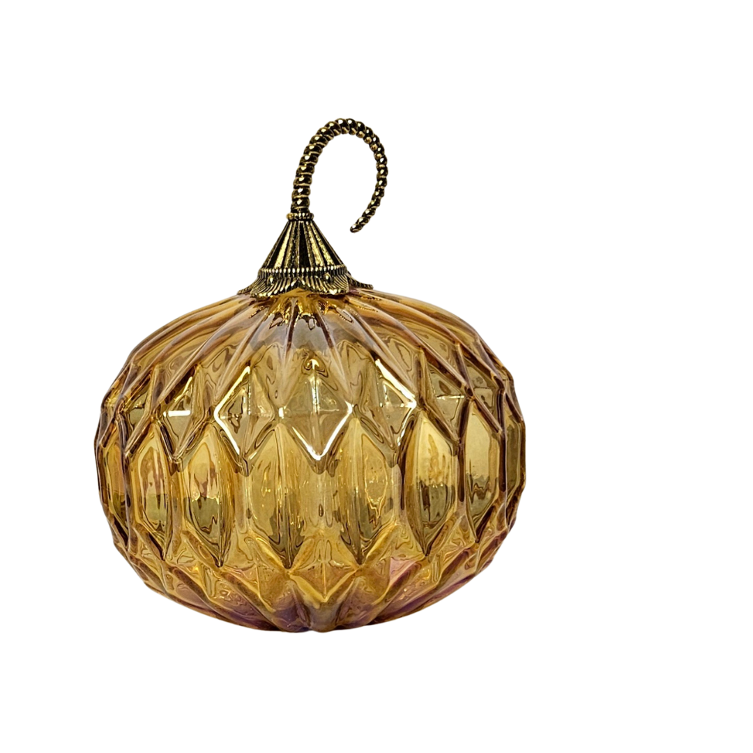 Autumn Elegance: Martha Stewart Textured Iridescent Orange Glass Pumpkin – Premium Autumn Centerpiece with Gold Hardware | Fall Deco – Halloween _ Thanksgiving Decor - AllureAbode Décor 