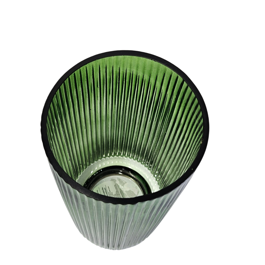 Modern Art Hunter Green Terrarium Glass Vase with Gold Pedestal Trim | Luxury Nordic Glass Vase for Hydroponics - AllureAbode Décor 