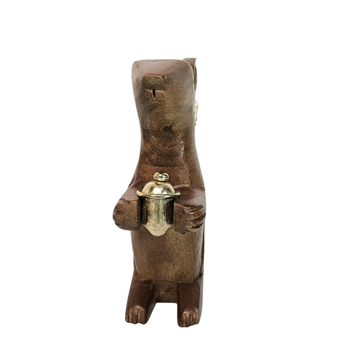 Wood & Gold Squirrel Figurine with Golden Acorn: - AllureAbode Décor 