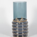 Smoky Deep Blue Iridescent Vase with Gold Deer Detail - Luxury Home Décor Statement Piece - AllureAbode Décor 
