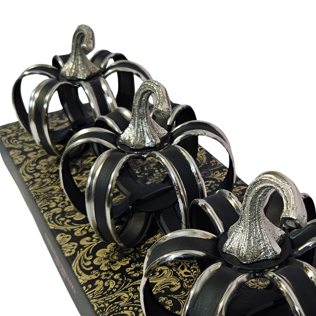 Christian Siriano Nickel Steel and Black Pumpkins Set – Luxe Seasonal Décor - AllureAbode Décor 