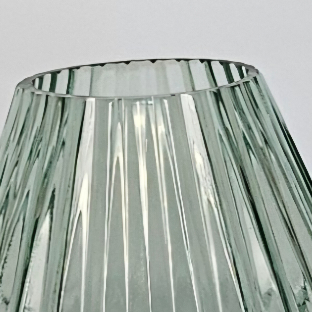 Exquisite Diamond-Cut Glass Vase with Green Luster – Perfect for Sophisticated Home Décor - AllureAbode Décor 