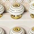 Luxury White & Gold Stripe Ceramic Knobs – Set of 6 | Elegant & Durable Cabinet Hardware - AllureAbode Décor 