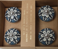 Boho Ceramic Cabinet Knobs – Blue Base with Pearl White Leaves, Set of 4 - AllureAbode Décor 