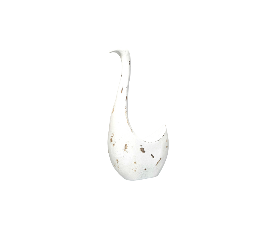 Medium White Wooden Swan – Country Chic Home Accent Figurine - AllureAbode Décor 