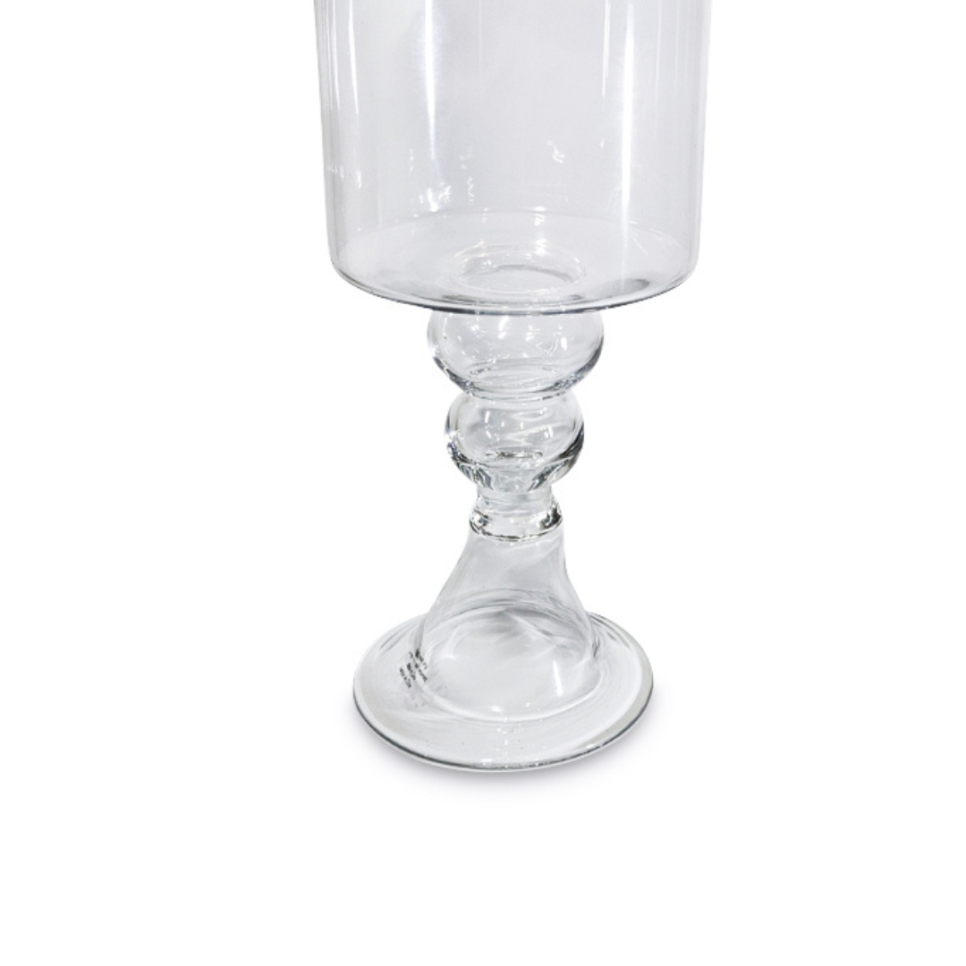 Tall Bubble Neck Hurricane Pedestal Vase – Luxurious 15.3" Clear Glass Tabletop Centerpiece - AllureAbode Décor 