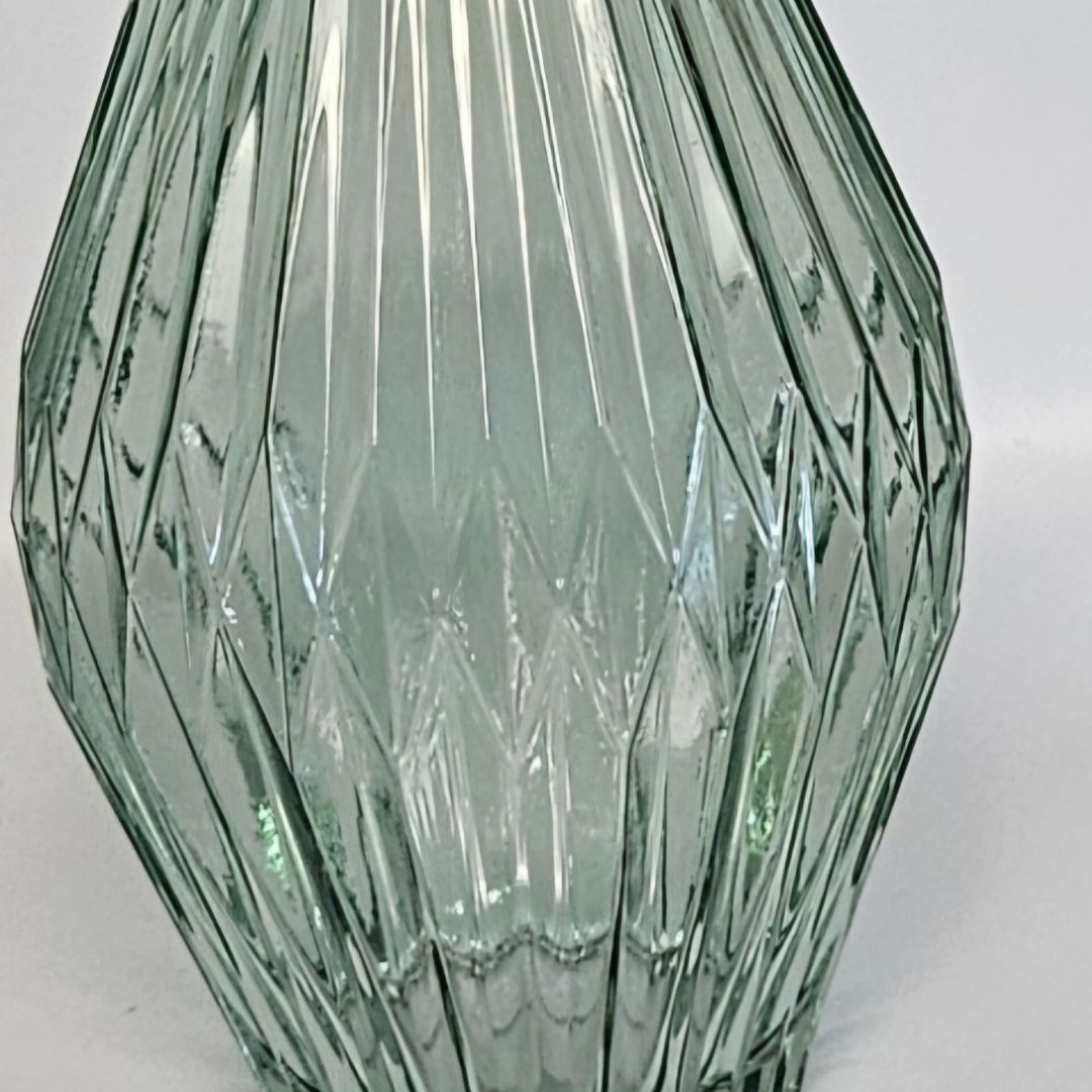 Exquisite Diamond-Cut Glass Vase with Green Luster – Perfect for Sophisticated Home Décor - AllureAbode Décor 