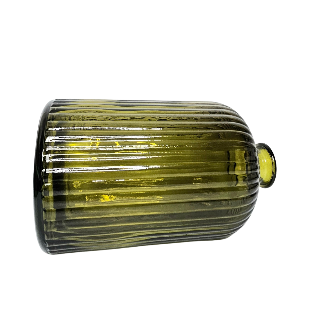 Hunter-Green Ribbed Glass Vase – 5.91" W × 5.91" L × 9.05" H – Light-Reflecting Statement Accent | Modern Home Decor - AllureAbode Décor 