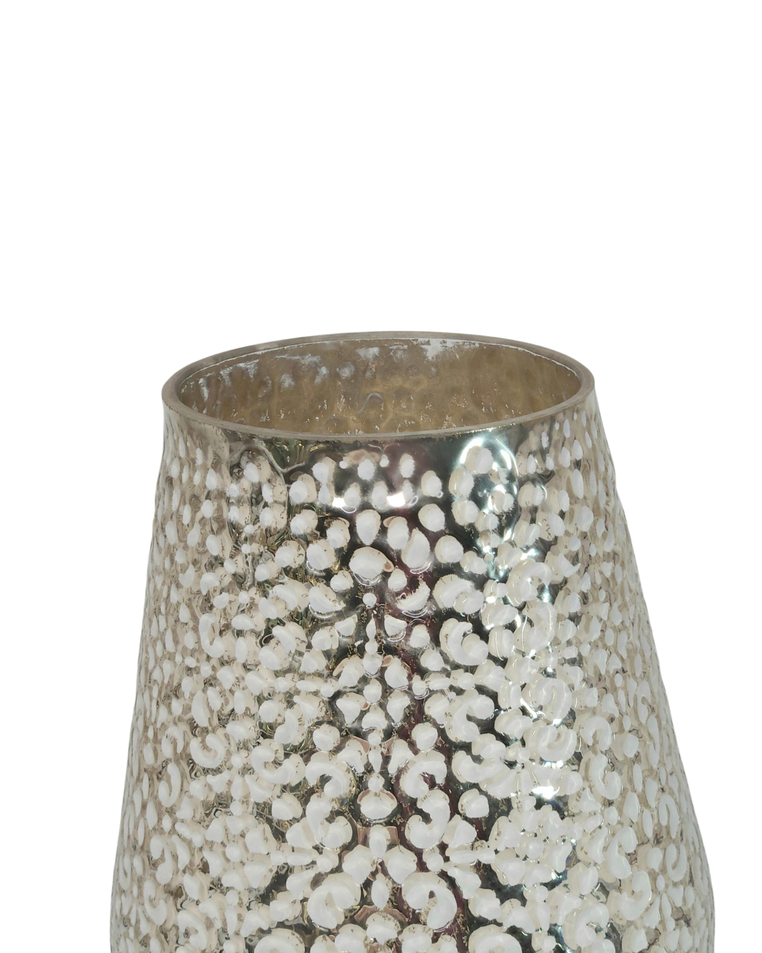 Luxury Mercury Dimpled White & Gold Glass Vase – 10.5" H, 12.25" L, 10" D – Glam Home Accent with Reflective Shine - AllureAbode Décor 