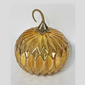 Autumn Elegance: Martha Stewart Textured Iridescent Orange Glass Pumpkin – Premium Autumn Centerpiece with Gold Hardware | Fall Deco – Halloween _ Thanksgiving Decor - AllureAbode Décor 