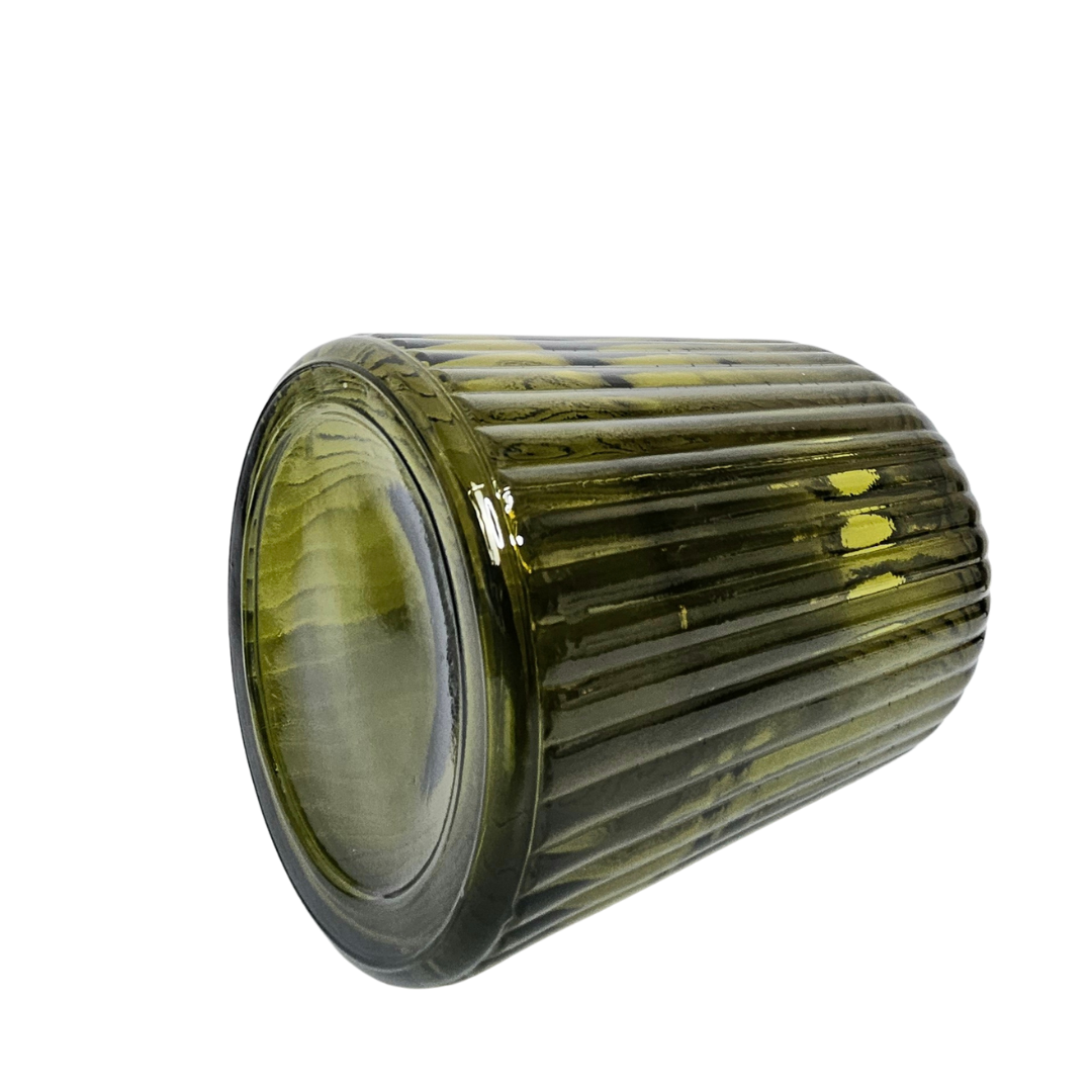 Hunter-Green Ribbed Glass Vase – 5.91" W × 5.91" L × 9.05" H – Light-Reflecting Statement Accent | Modern Home Decor - AllureAbode Décor 