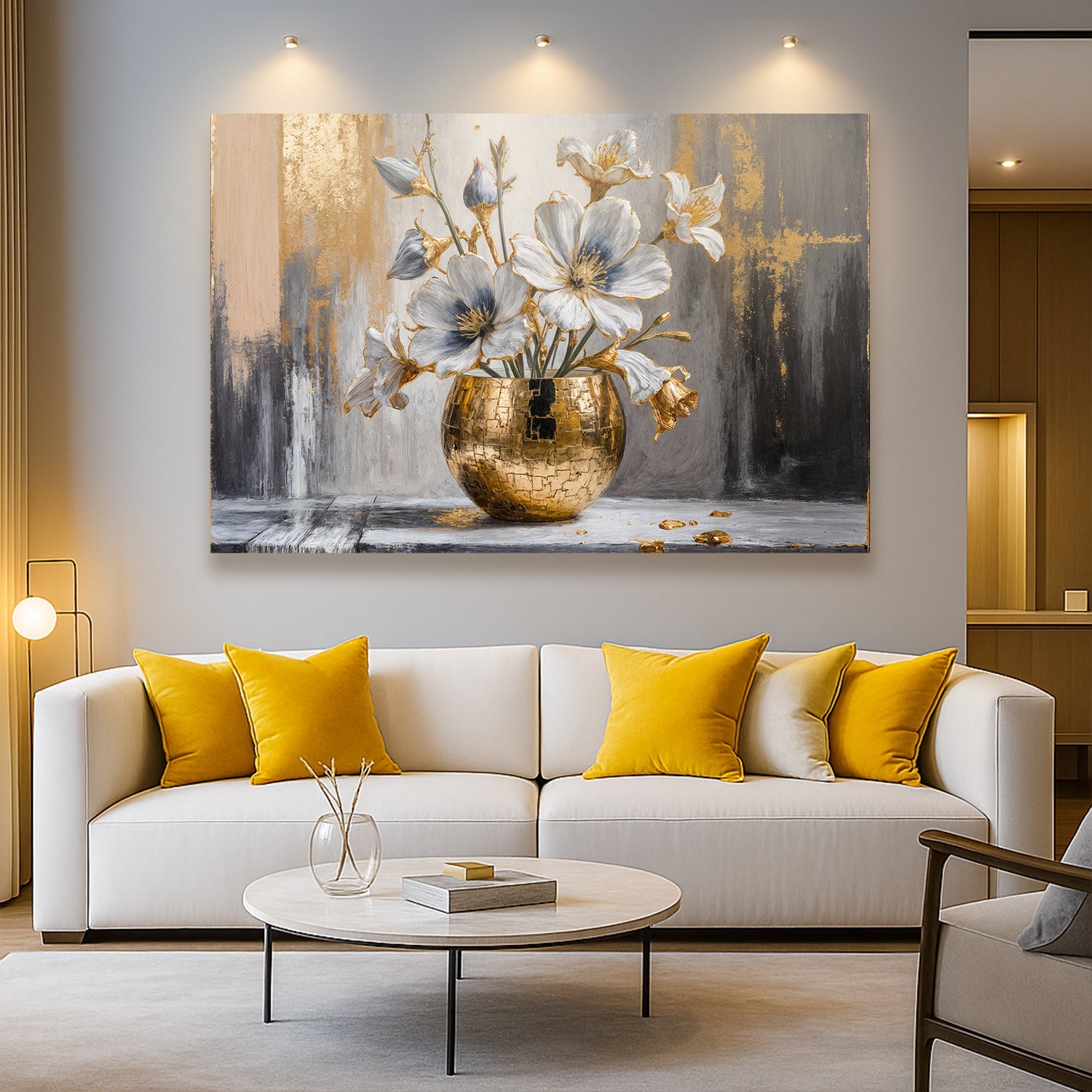Magnolia Bloom in Gold – Abstract Luxury Floral Wall Art - AllureAbode Décor 