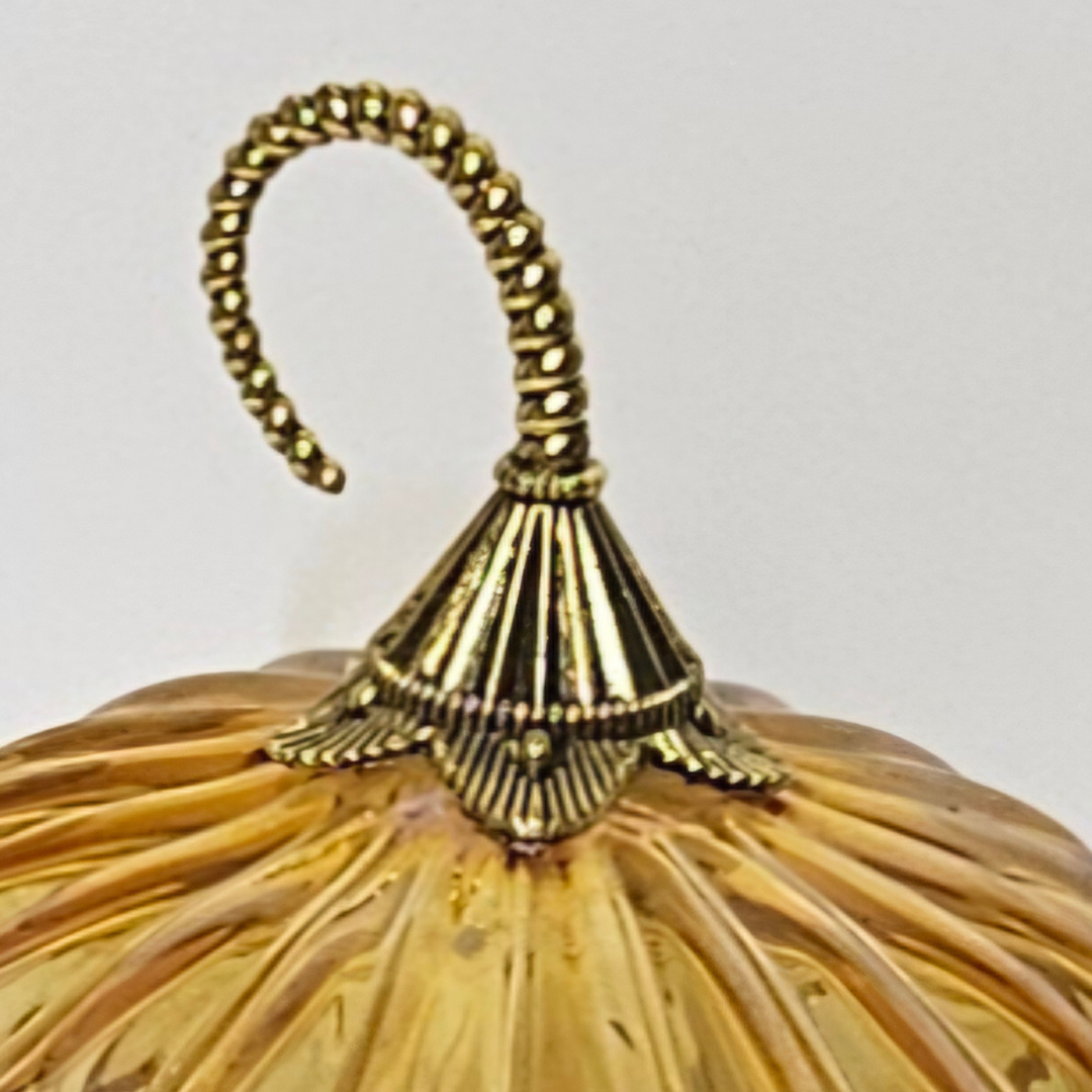 Autumn Elegance: Martha Stewart Textured Iridescent Orange Glass Pumpkin – Premium Autumn Centerpiece with Gold Hardware | Fall Deco – Halloween _ Thanksgiving Decor - AllureAbode Décor 