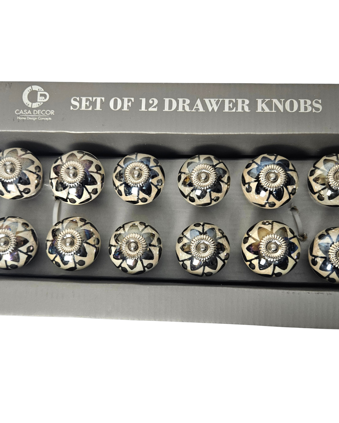 Luxury Pearl Tomato Knobs – Silver Chrome & Metallic Floral  – Set of 12 - AllureAbode Décor 
