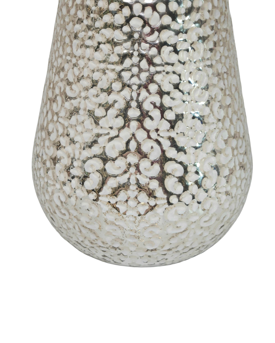 Luxury Mercury Dimpled White & Gold Glass Vase – 10.5" H, 12.25" L, 10" D – Glam Home Accent with Reflective Shine - AllureAbode Décor 