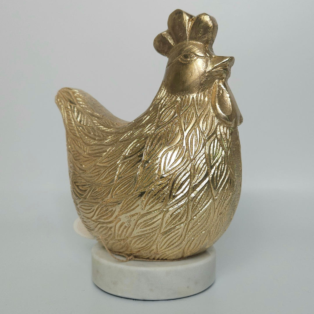 Golden Ceramic Rooster on Marble-Style Base – 9.5" H x 7" L - AllureAbode Décor 