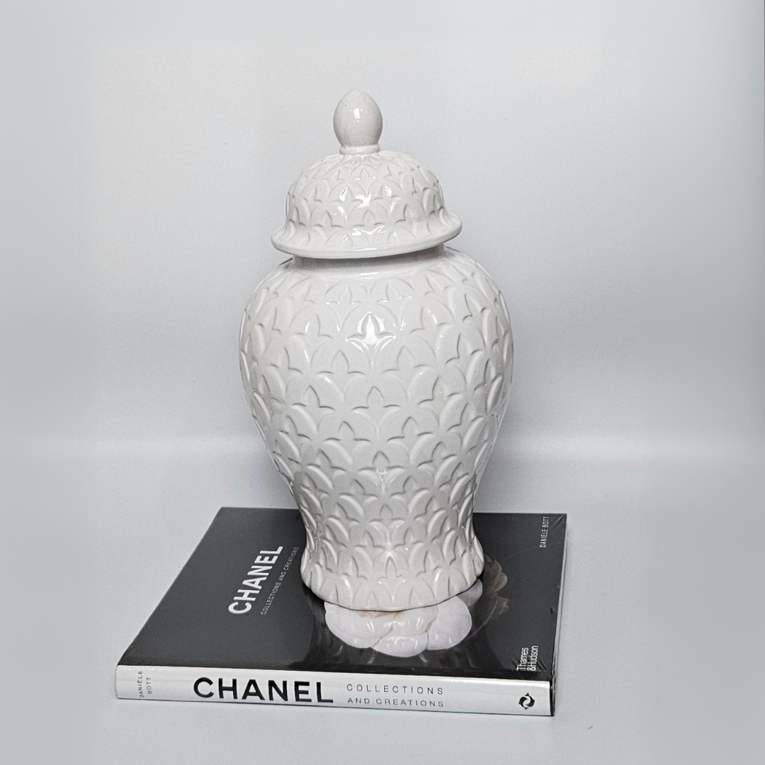 Tall White Ceramic Temple Jar - AllureAbode Décor 