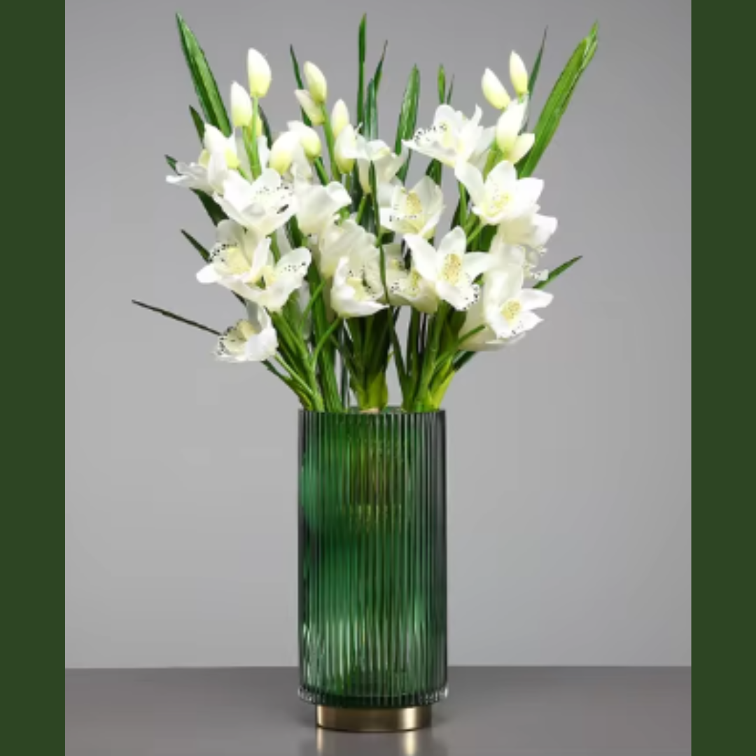 Modern Art Hunter Green Terrarium Glass Vase with Gold Pedestal Trim | Luxury Nordic Glass Vase for Hydroponics - AllureAbode Décor 
