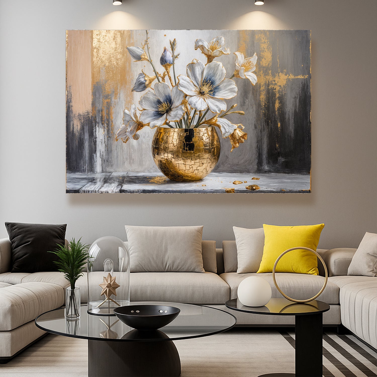 Magnolia Bloom in Gold – Abstract Luxury Floral Wall Art - AllureAbode Décor 